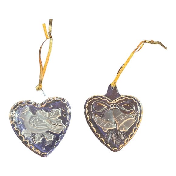 2 MIKASA Crystal Heart Shape Ornaments Relief Etched With Bells, Cardinal 3.5" - Picture 1 of 6